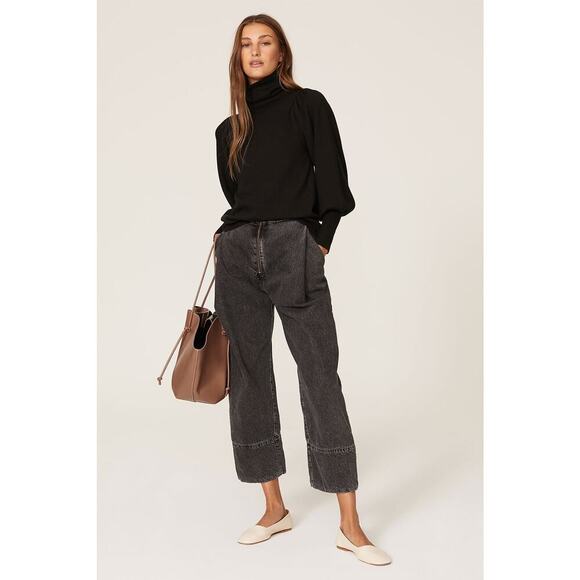 APIECE APART Black Wool Turtleneck Puffed Drapey Sleeves Dewi Sweater size Large - Picture 1 of 12